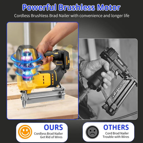 Heavy Duty 18 Gauge Cordless Brad Nailer And Electric Staple Gun Delivers Killer Brushless Performance For Precision Diy Woodworking Battery Powered Dual Function Nailing Tool Includes One Thousand Nails Ready To Roll Right Away, showcasing brad nailer in use.
