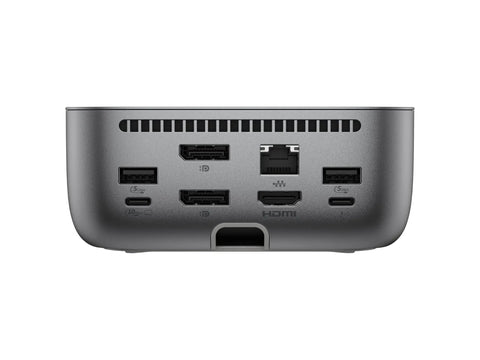 Thunderbolt 4 Ultra Docking Station Featuring Triple Display Outputs Dual Gigabit Ethernet Ports And Fast Charging connection ports view.