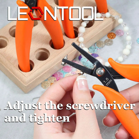 Using 6 Inch Metal Hole Punch Pliers for 1.5mm clean holes in jewelry making, shown with orange PVC grips, close-up view.
