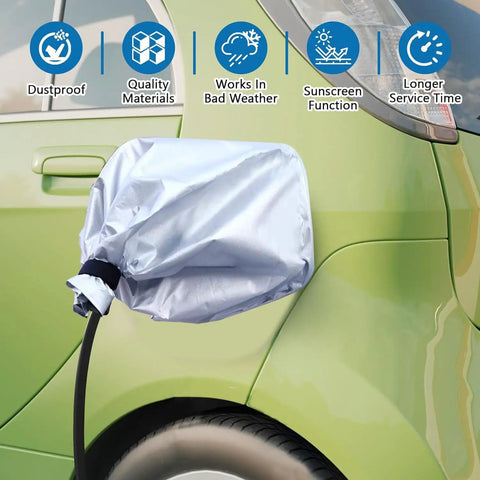No Fuss Magnetic Ev Charger Rain Cover Waterproof Snowproof Sun Shield For Universal Stations Rock Solid Cable Protector Quick Snap Install, shown protecting EV charging cable.