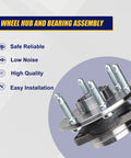 Cadillac SRX Wheel Bearing And Hub Assembly 513289 Front And Rear With ABS showing 6 lugs and flange, easy install features