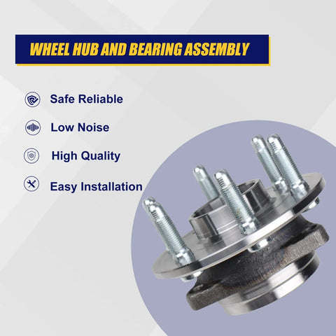 Cadillac SRX Wheel Bearing And Hub Assembly 513289 Front And Rear With ABS showing 6 lugs and flange, easy install features