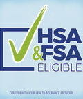 HSA FSA eligible logo with green check mark on blue background, indicating compatibility with Health Savings Account and Flexible Spending Account terms.