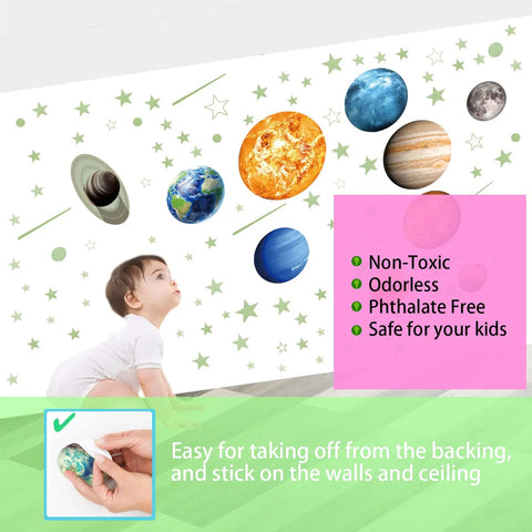 Glow In The Dark Stars And Planets Ceiling Decals For Bedroom And Living Room Space Wall Stickers With Solar System Planets Ideal Gift