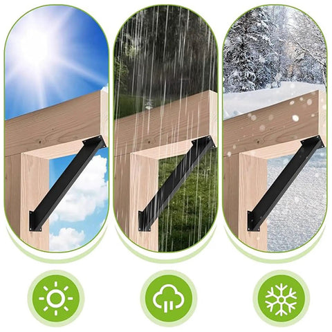 Beefy Heavy Duty 45 Degree Angle Bracket Set For Pergolas And Wood Beams, Steel Corner Brace Rust Resistant Black Powder Coat