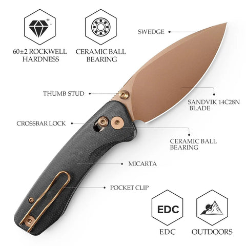 Koala Plus-BM Folding Knife With 2.99 Inch Blade For EDC And Camping, 14C28N Stainless Steel, labeled parts view.