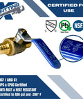 Image of Three Quarter Inch Pex Ball Valve Blue Cold Brass 400 PSI Hundred Pack For All Pex Tubing Brands Works With Crimp Or Clamp.