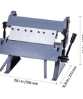 12 Inch Sheet Metal Bender For DIY Projects, 20 Gauge Mild Steel Capacity, adjustable box and pan brake with measurement dimensions