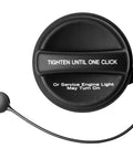 Gas Cap For Chevy GMC Cadillac Trucks And SUVs 2012 To 2021 Silverado Suburban Tahoe Yukon Escalade Express 1500 2500 3500 4500 Black Durable Universal Fit Easy Install Replacement Fuel Filler Cap showing tighten instruction
