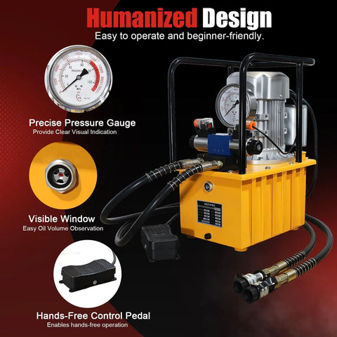 Electric Hydraulic Pump Double Acting 8.4 Quart 2.1 Gallon Power Pack Workhorse With Solenoid Valve 8L Cylinder Portable Pump For Punching Bending And Jacking Up To 10000 PSI 750W 110V