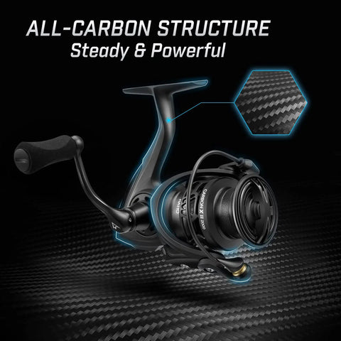 Ultra Light Carbon X II Spinning Reel Upgrade For Freshwater And Saltwater Anglers, Carbon Frame And Rotor, Side View
