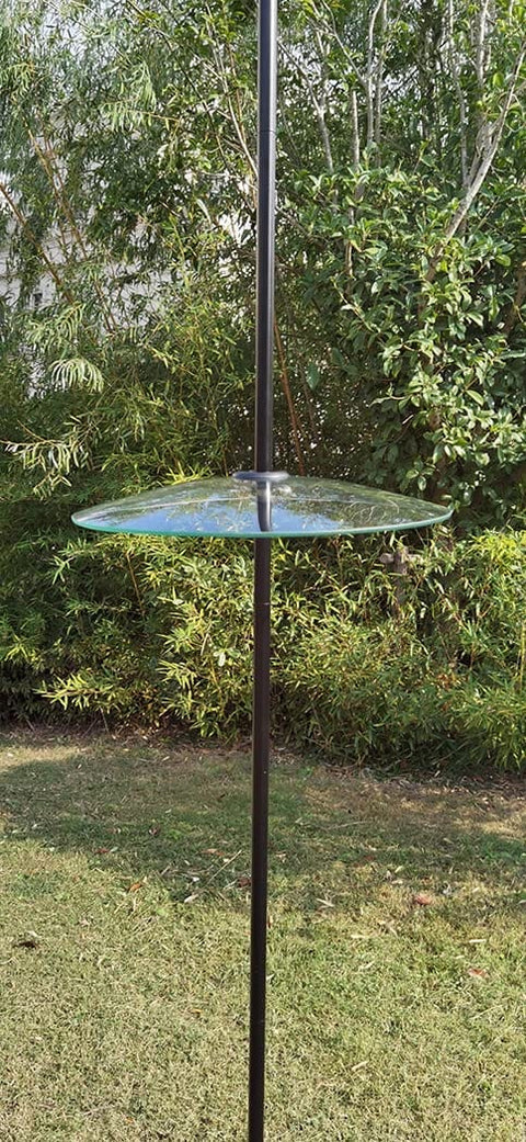 Large 13 Inch Glass Rain Cover For Outdoor Bird Feeder, two way hanging or shepherd pole mount, weatherproof clear dome shield