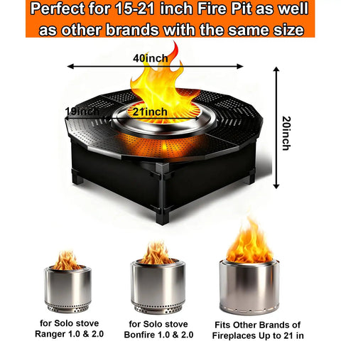40 Inch Adjustable Fire Pit Surround Tabletop For Bonfire And Ranger Stoves, showcasing compatibility with various fire pits