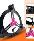 Close-up of Three Point Woodturning Adjustable Steady Rest for a 12 Inch Lathe Swing with CNC cut and non-marring pink wheels