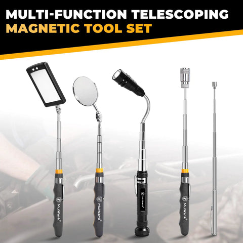 7 Piece Telescoping Magnetic Pickup Tool Set With 1 Pound And 5 Pound Magnet Sticks, 360 Degree Swivel Inspection Mirror, Parts Tray