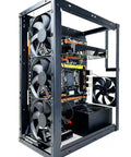 Open Air PC Test Bench Open Frame Chassis For DIY Rigs with E-ATX motherboard, large fans, and components installed, side view.