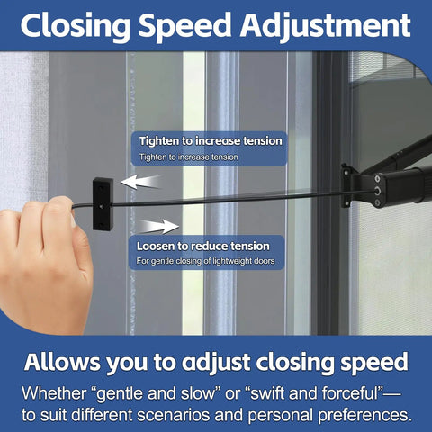 Hand adjusting tension bar on 2-in-1 RV Screen Door Closer With Integrated Handle And Adjustable Tension Bar For Camper, Trailer Or Motorhome, Easy Install, Push Lock, Self Closing Mechanism, Grab Bar, Bug Proof, Space Saving Design.