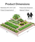 Diagram of Wooden Raised Garden Bed With Built In Trellis For Climbing Plants, dimensions and compartments details included.