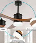 52 Inch Ceiling Fan With Lights Remote Control Cool Deep Walnut Wood Finish shown with solid wood blades in living room
