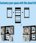 Sleek Modular Closet Organizer Wall Mounted Kit With Heavy Duty Hanging Rods Adjustable Shelves Smooth Glide Rails Grey Finish No Sweat Installation Organization System showcasing customizable setup with shelves and rods.