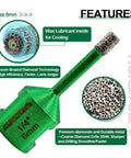 KURSTOL 9-pc tile hole saw kit with green diamond core bits for porcelain tile; includes SDS shank and bevel bit