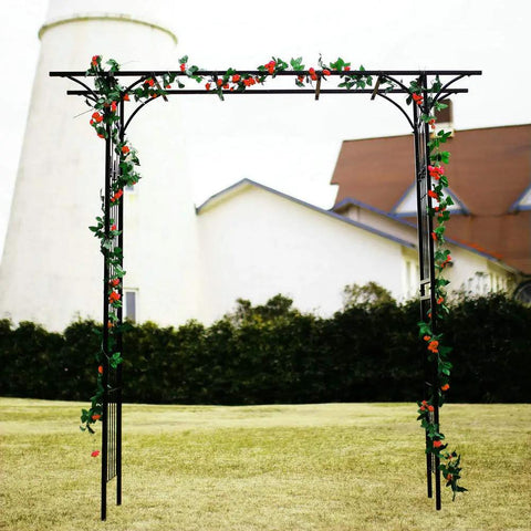Steel Garden Arch For Climbing Plants 6 Ft 9 In High By 4 Ft 11 In Wide Weather Resistant Black Epoxy Finish Outdoor Yard Arbor in garden