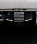 Patriotic 2 Inch Tow Hitch Cover Plug With American Flag Design, Heavy Duty Trailer Receiver Cap attached to vehicle hitch