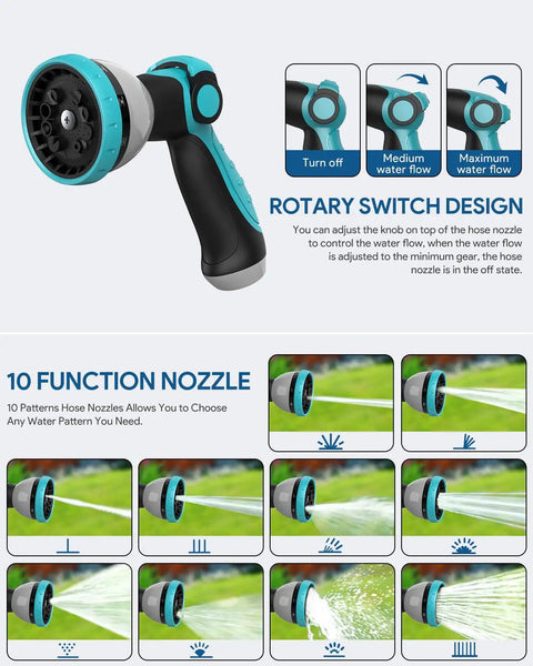 Image showing 10 pattern nozzle of Retractable Garden Hose Reel With Wall Mount 100 Ft Half Inch Hose, detail view.