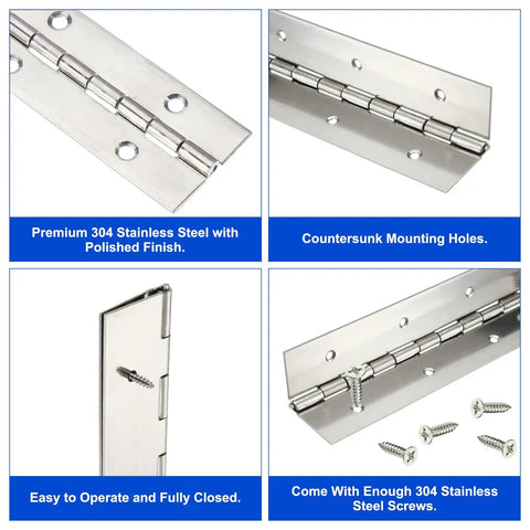 Premium Black Coated Piano Hinge 30 Inch Continuous Stainless Steel Door Hardware with countersunk holes for easy mounting.