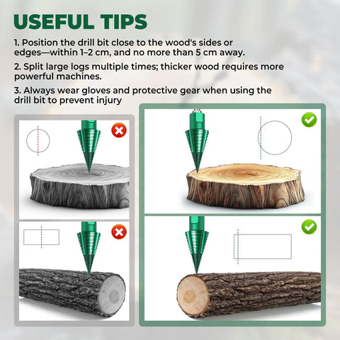 Useful tips for using 50 mm Log Splitting Drill Bit With Smooth Sail Anti Jam Core And Quick Swap Detachable Head.