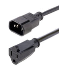 Compact 1ft Computer Power Extension Cord From IEC 60320 C14 To NEMA 5 15R For PC Server Or Home Office Gear 18AWG 125V 10A UL Listed Black Indoor Use AC Outlet Cable showing connectors