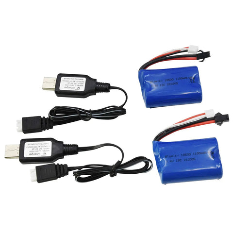Two Pack 7.4V 1100mAh Li Ion Rechargeable Batteries With SM2P Plug And USB Charger Cables For H101 H103 RC Boats And Cars