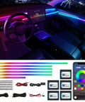 Lit Acrylic Interior Car Led Strip Light Kit With Wireless App, RGB 6 In 1, showing vibrant car cabin lighting