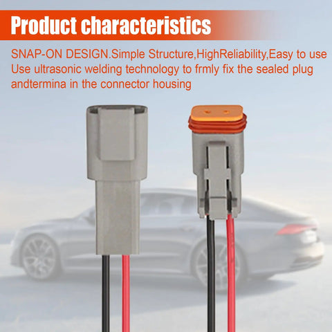 Deutsch 2 Pin Waterproof Automotive Electrical Connectors 17AWG 2 Way shown with snap-on design and wiring