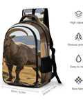 Alpine Wild Horned Goat Print Backpack made of durable polyester with large capacity and sturdy zipper, 42cm x 32cm x 18.5cm.