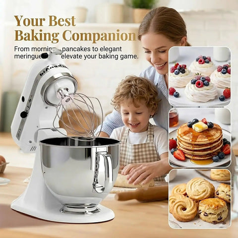 Six-Wire Whisk Attachment For Tilt-Head Mixers with baked goods, mixer in kitchen, features aluminum head, stainless wires