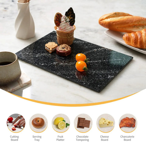 Natural Black Marble Cutting Board 12 By 8 Inch Real Stone Slab For Kitchen Counter And Cheese Board Elegant Marble Serving Tray For Appetizers Decor Or Barware Display with appetizers