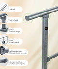 Close-up of Rock Solid Two Step Handrails For Outdoor Stairs showing galvanized steel design, 600 lb capacity, and easy installation features.