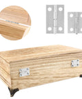 Rock Solid 70 Pcs Mini Hinge Set With 300 Tiny Screws Includes Both 24 X 16 Mm And 18 X 15 Mm Sizes used on a wooden box.