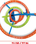 Top view of Spiral Speed Crash Track Set With Motorized Booster, 29 Inch Tall Track, multicolor spiral design, 25.2 inches wide.