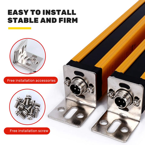 Close-up of Heavy Duty Safety Light Curtain Sensor For Machinery, featuring installation connectors and screws, infrared barrier.