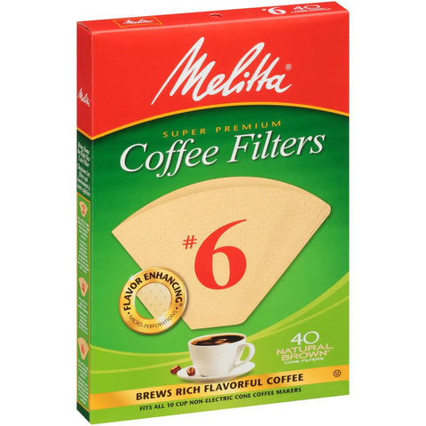 Unbleached Natural Brown Cone Coffee Filters Size Six, 40 Count Per Box, 12 Boxes Total 480 Filters, Fits Most 10 Cup Cone Brewers