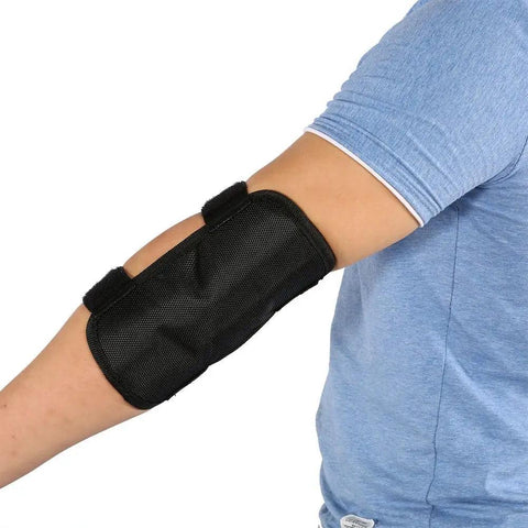Elbow Brace For Golf Swing Training Aid And Posture Correction Tool For Beginners on arm, black nylon, non-slip design