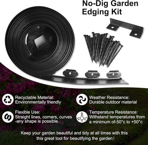 Easy Diy Garden Border Edging Roll 4 Inch High 66 Ft Total 2 Rolls Of 33 Ft With 100 Hard Stakes Flexible Plastic No Dig Landscape Edging