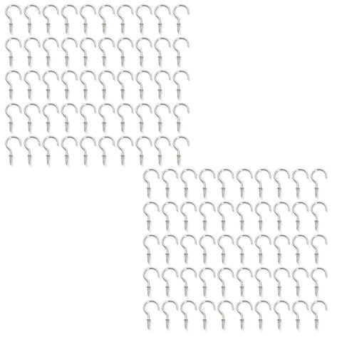 Heavy Duty Bulk Pack Of One Hundred Rock Solid Steel Eye Screw Ceiling Hooks For Indoor Outdoor Wall Hanging Art Decor And Keys Top Notch Build No Sweat Install, 100 steel eye screws arranged in rows.