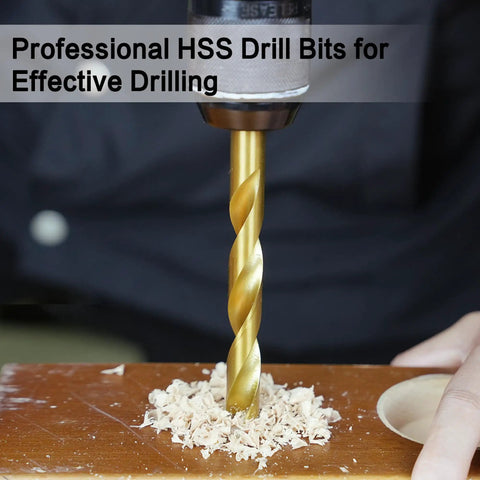 Top Notch 230 Piece Hss Titanium Twist Drill Bit Kit, gold HSS bit drilling wood with shavings