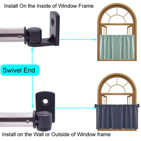 Type A Adjustable Swivel End Window Curtain Rod For 16 To 39.5 Inch Openings installation guide with swivel end details