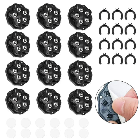 Badass Heavy Duty Furniture Caster Wheels Peel And Stick Easy Glide Self Adhesive Roller Moves Smooth On Hardwood Floor With Zero Dings Awesome Mobility Kit For Sofas And Beds, set of 12 black casters with steel balls.