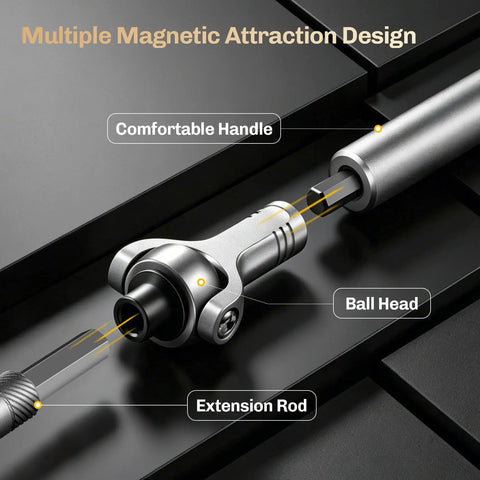 Close-up of Magnetic 40 In 1 Screwdriver Set with 270 Degree Ball Joint Handle showing extension rod and ball head.
