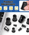250 Piece Threaded Rivet Nuts Set M3 Through M12 Half Hex Head Black Zinc Plated Carbon Steel Flat Head Rivnuts Built Tough